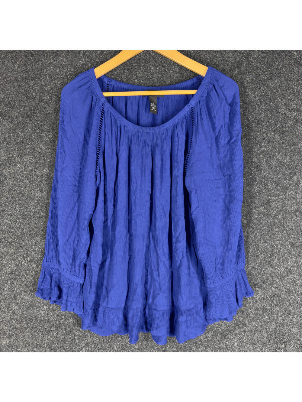 INC International Concepts Blouse Women M Medium Blue Long Sleeve Round Neck
